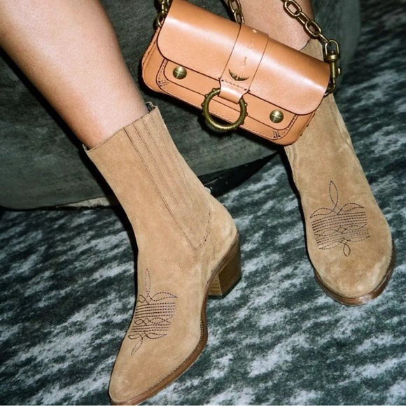 Zadig & Voltaire Tyler  Tan Brown Suede Western Ankle Boots sz 39 or Us 8. - Picture 1 of 6
